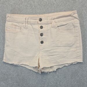 Cello Jeans Button Fly Cutoff Denim Shorts Beige Raw Hem Stretch Shorts Size L
